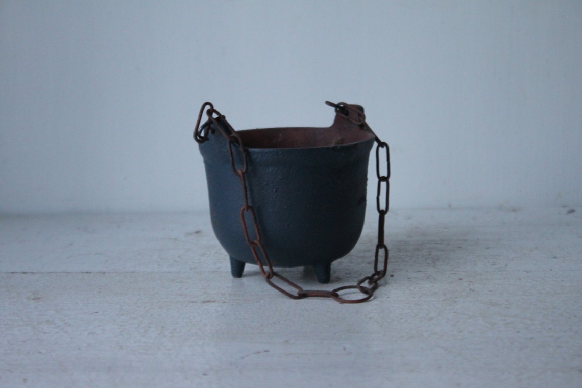 Antique Mini Cast Iron Cauldron Hanging Pot Etsy