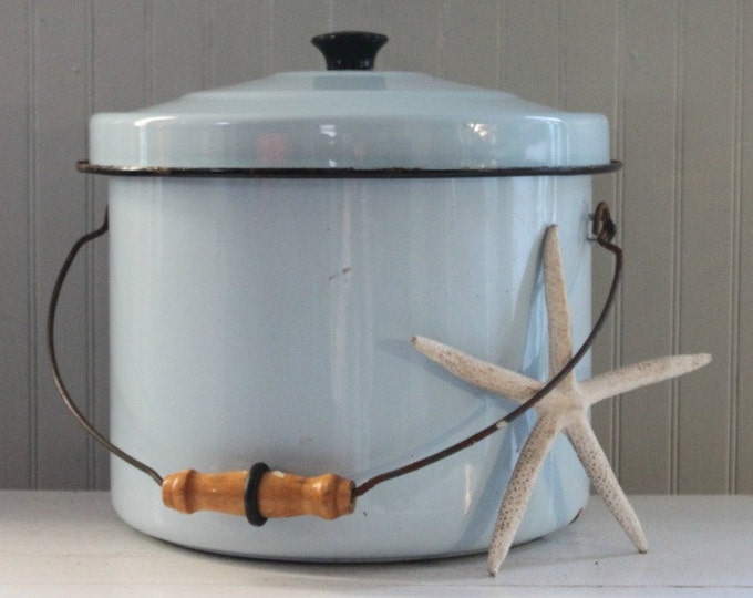 Vintage Light Blue and Black Enamel Stock Pot Etsy