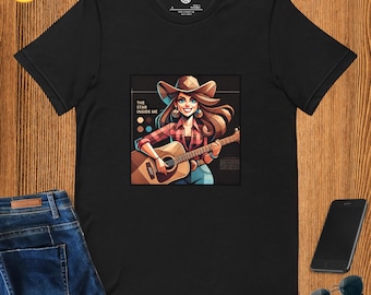 Country Music Shirt – Cowgirl Guitar Graphic Tee – Western Folk Art Gift for Music Lovers