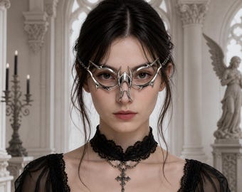 Gothic Metal Face Mask Chain Nose Cuff Cyberpunk Face Jewelry Silver Punk Mask Cosplay Accessory Festival Rave Statement Piece