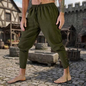 Mens Viking Pants Renaissance Medieval Trousers Ren Faire Pants Pirate Costume LARP Cosplay Harem Pants Drawstring Festival Wear