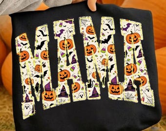 Spooky Mama PNG Halloween Sublimation Design, Retro Mama Halloween Pumpkin Digital Download, Cute Ghost Bat Mama PNG for T-Shirts, Mama File