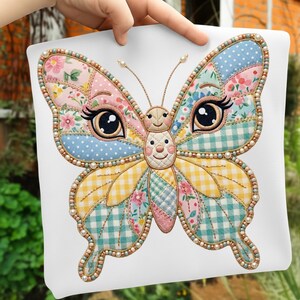 Spring Patchwork bundle Butterfly PNG with flowers  Quilted Floral Butterfly Rhinestone PNG