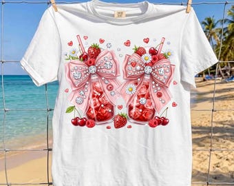 Trendy Coquette Cherry Drink PNG, Pink Bow Rhinestone Glass png ,Strawberry Soda PNG,Girly Summer Drink Design, Digital Download best seller
