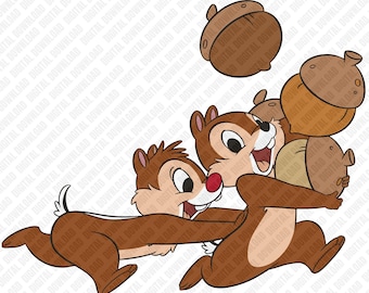 Chip n Dale Acorn Abenteuer PNG | Eichhörnchen Duo Cartoon Kunst | Retro Kinder T-Shirt DIY