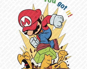 Super Mario You Got It PNG | Mario Jumping Shell Attack | Digital Download PNG