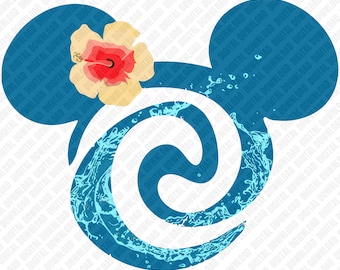 Moana Micky Ohren PNG | Tropisches Ozeanwellen-Hibiskus-Design | Digitaler Download PNG
