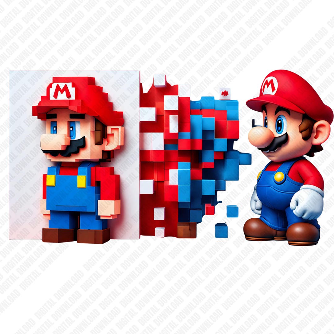 Mario Texture Rectangle Mario Voxel Art PNG, Super Mario Block Style Character Illustration ...