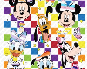 Disney Pride PNG, Mickey Friends LGBTQ-personages, Mickey Minnie Donald Daisy Pluto Goofy Pride Clipart, Rainbow Cartoon afdrukbare png