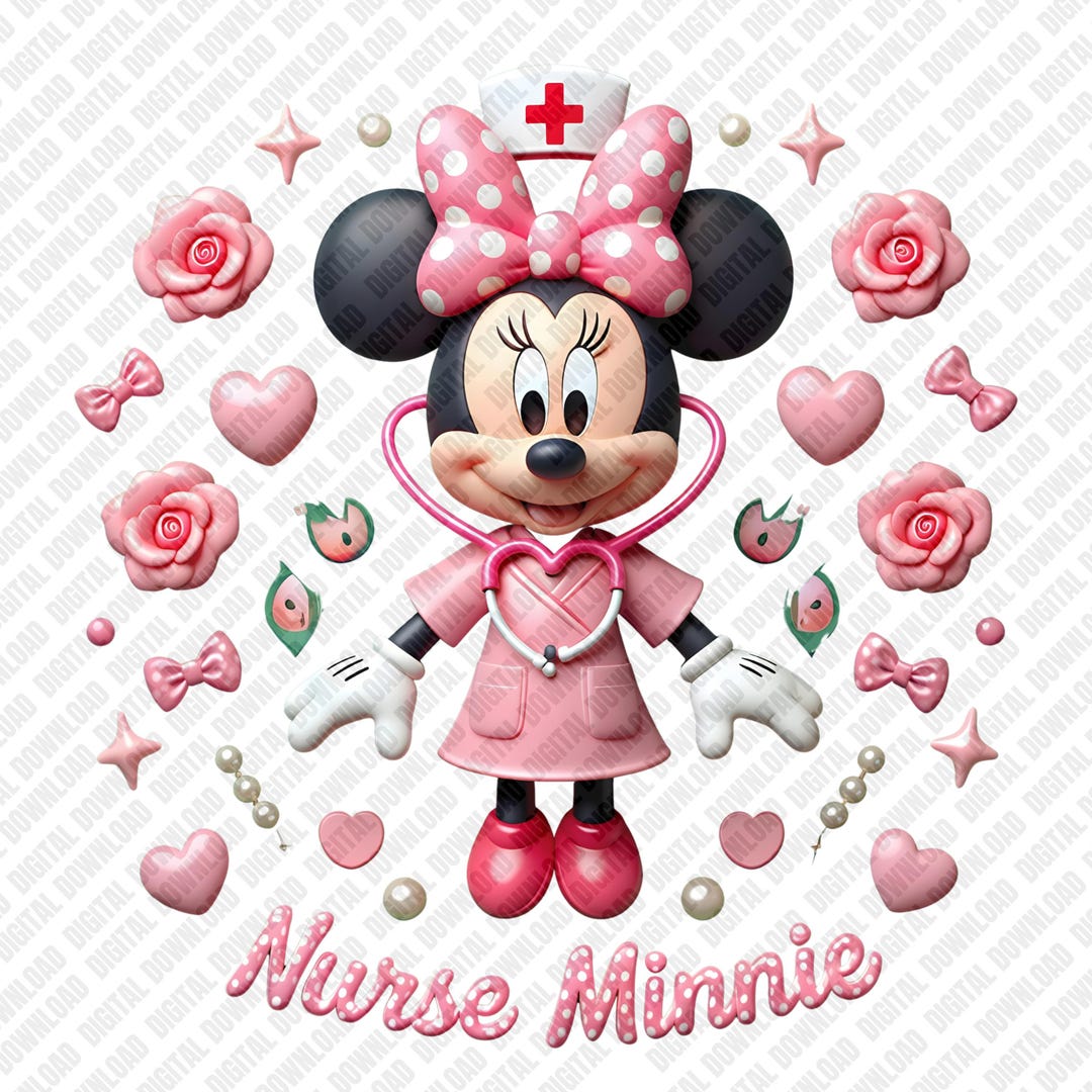 Minnie Nurse PNG | Pink Medical Cartoon Character | Sublimation Design ...