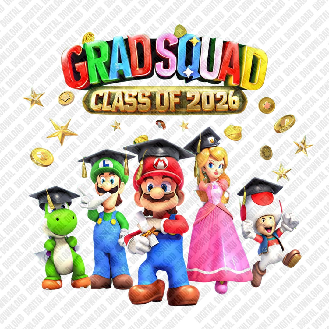 Mario Graduation PNG, Grad Squad Class of 2026 Design, Senior Gamer ...