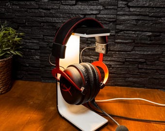 Supporto per cuffie minimalista ARC LUME con luce ambientale | Supporto per cuffie industriale | Accessorio da scrivania minimalista