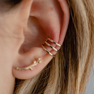 Boucle d'oreille en or massif 14 carats - Boucle d'oreille sans piercing - Boucle d'oreille en or épais - Bijou d'oreille minimaliste - Bijou d'oreille simple - Boucle d'oreille manchette orbitale - Boucles d'oreilles en or 14 carats