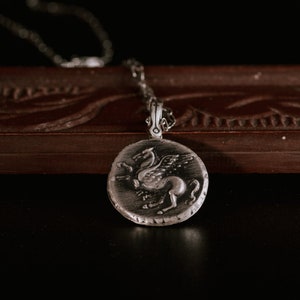 Goddess Athena and Pegasus Pendant-Sterling Silver Athena Coin Pendant -Ancient Greek Replica Coin Necklace- Oxidised Vintage Pendant