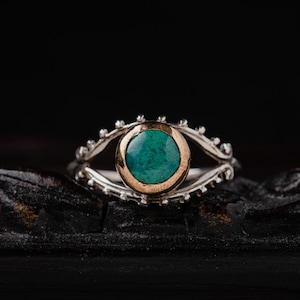 Chrysocolla Eye Ring-Sterling Silver Chrysocolla Evil Eye Ring-Minimal Evil Eye Ring-Ancient Greek Eye Ring- Protection Ring-Symbolic Rings