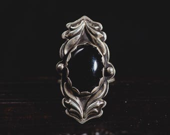 Black Onyx Ring-Sterling Silver Black Onyx Statement Ring-Onyx Jewellery-Victorian style Rings-Witchy Rings