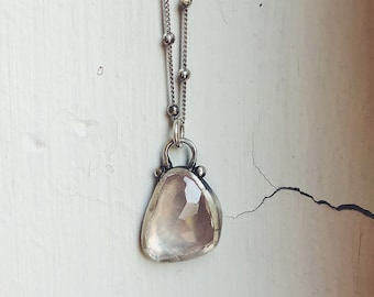 Rose Quartz Sterling Silver Pendant-Dainty Rose Quartz Necklace- Vintage Inspired Pendant-Unique Pendants