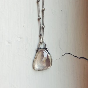 Rose Quartz Sterling Silver Pendant-Dainty Rose Quartz Necklace- Vintage Inspired Pendant-Unique Pendants