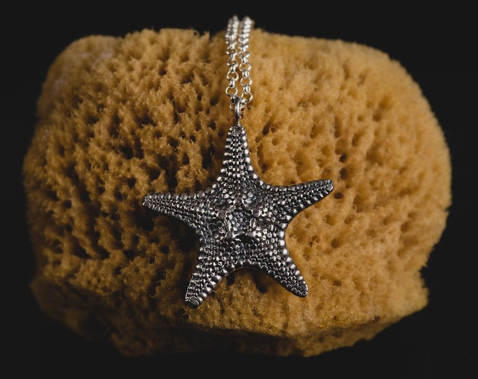 Sterling Silver Starfish Necklace-Detailed Starfish Pendant-Shell Jewellery-Summer Pendants-Ocean Jewellery