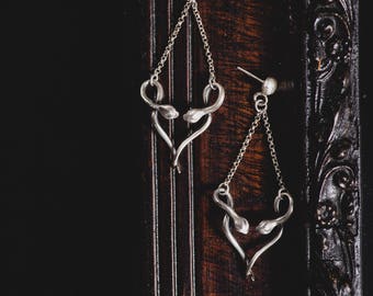 Sterling Silver Snake Chandelier Earrings-Snake Earrings-Grecian Inspired Earrings-Statement Earrings-Witchy Earrings