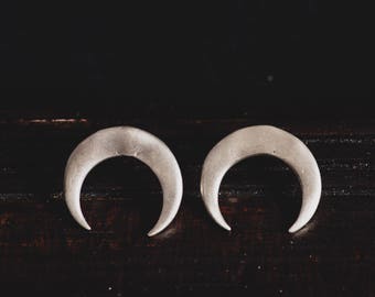 Crescent Moon Horn Earrings-Sterling Silver Moon Stud Earrings-Statement Earrings-Lunar Jewellery