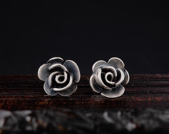 Sterling silver Rose Studs-Rose Earrings-Botanical Earrings-Woodland Jewellery-Wild Rose Stud Earrings-Flower earrings-Silver Flower studs