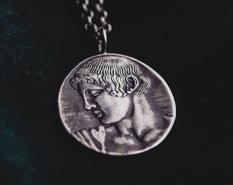 God Apollo Sterling Silver Pendant-Ancient Greek Inspired Necklace-Greek God Necklace-Replica Coin Pendant-Greek God Medallion