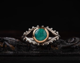 Chrysocolla Eye Ring-Sterling Silver Chrysocolla Evil Eye Ring-Minimal Evil Eye Ring-Ancient Greek Eye Ring- Protection Ring-Symbolic Rings