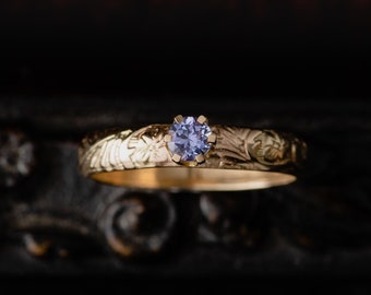 14K Gold Tanzanite Ring-Solid Gold Purple Tanzanite Ring-Floral Gold Ring-Engagement Ring-Tanzanite Ring-Alternative Wedding Ring-Rustic