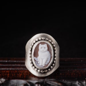 猫 ネコ カメオリング SILVER シルバー ストーンカメオ ①（CAT