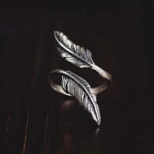 Sterling Silver Feather Ring-Index Finger Ring-Feather Wrap Ring-Bohemian Ring-Adjustable Double Feather Ring-Gypsy Rings-Bohemian Jewellery image 1