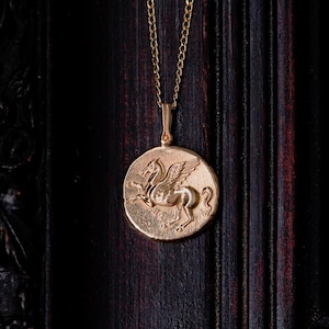 14K Gold Pegasus Pendant-Pegasus Coin Pendant-Ancient Greek Replica Coin Necklace- Solid Gold Coin Jewelry