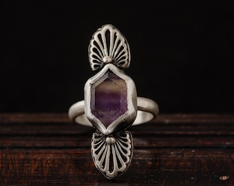 Sterling Silver Fluorite Ring-Purple Fluorite Ring-Fluorite Shields Ring-Statement Rings-Gothic Jewellery-Statements Rings-Unique Rings