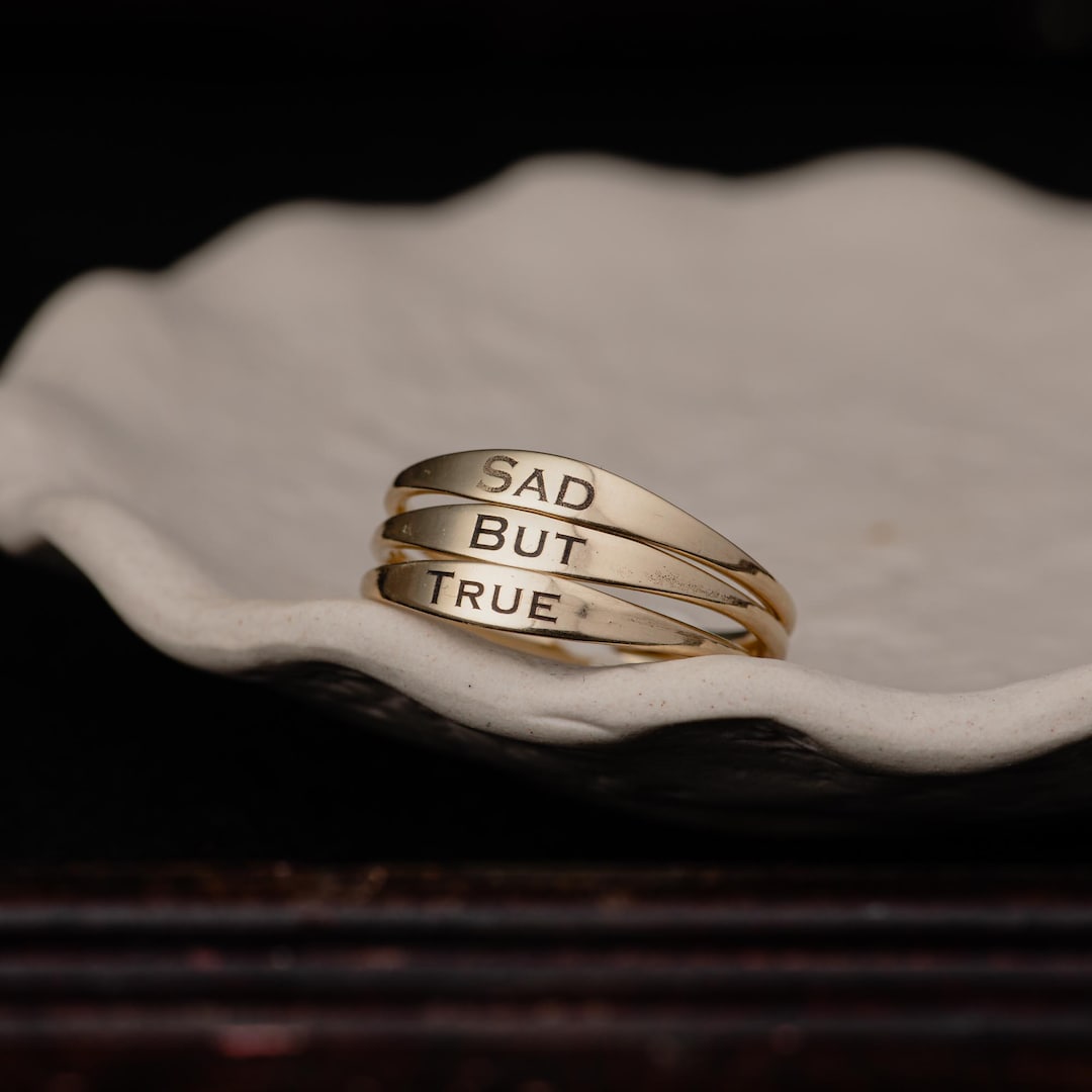 14K Gold Personalized Word Ring, Custom Engraved Ring, Minimal Signet ...