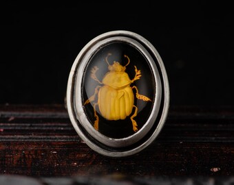 Amber Scarab Ring, Sterling Silver Beetle Ring, Vintage Inspired Amber Ring, Handmade Silver Ring, Statement Oval Ring-Scarab Intaglio Ring