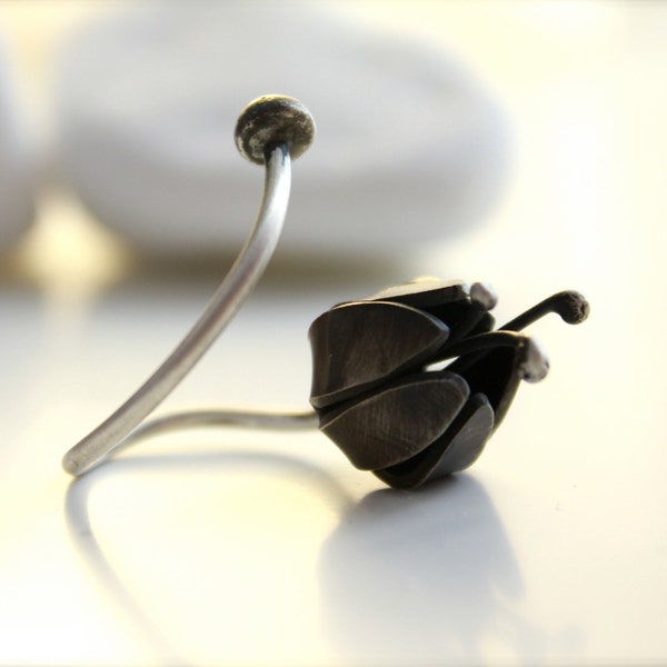 RISERVATI per Denitsa-Tulip argento anello - tulipano nero anello-romantici gioielli d'argento sterlina-sotto 55