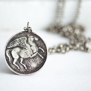 Sterling Silver Pegasus Necklace-Pegasus Pendant-Horse Jewellery-Ancient Greek Coin Pendant