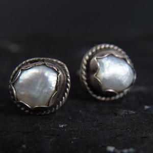 Natural Pearl Stud Earrings-Sterling Silver Pearl Earrings-Freshwater Pearl Studs-Vintage Inspired Small Pearl Studs-Pearl Jewelry