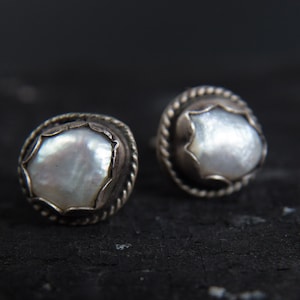 Natural Pearl Stud Earrings-Sterling Silver Pearl Earrings-Freshwater Pearl Studs-Vintage Inspired Small Pearl Studs-Pearl Jewelry
