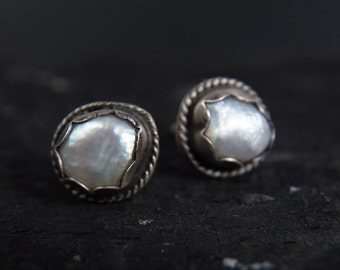 Natural Pearl Stud Earrings-Sterling Silver Pearl Earrings-Freshwater Pearl Studs-Vintage Inspired Small Pearl Studs-Pearl Jewelry