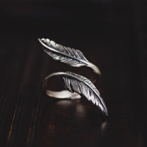 Sterling Silver Feather Ring-Index Finger Ring-Feather Wrap Ring-Bohemian Ring-Adjustable Double Feather Ring-Gypsy Rings-Bohemian Jewellery image 2