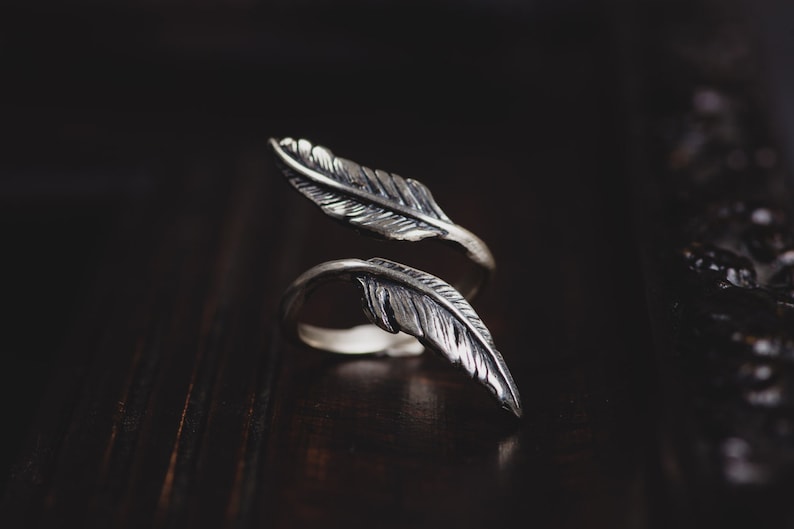 Sterling Silver Feather Ring-Index Finger Ring-Feather Wrap Ring-Bohemian Ring-Adjustable Double Feather Ring-Gypsy Rings-Bohemian Jewellery image 2