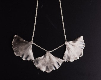 Sterling Silver Ginkgo Leaf Necklace-Ginkgo Biloba Necklace-Boho Chic Jewellery-Statement Leaf Neckpiece-Ginkgo Neckpiece