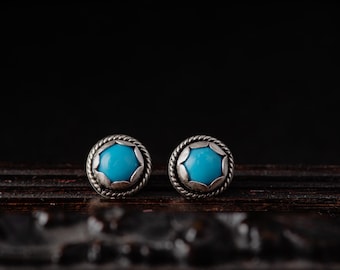 Bright blue Turquoise Stud Earrings, Sterling Silver Turquoise Earrings, Turquoise Jewelry-Classy Studs Earrings
