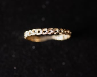 14K Solid Gold Chain Ring, Delicate Gold Stacking Band, Minimalist Everyday Ring, Dainty Textured Gold Jewelry
