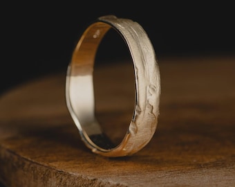 14K Solid Gold Men's Wedding Band-Organic Solid Gold Ring for Men- Handcrafted Unisex Gold Band- 14K Gold Textured Ring-Alternative Weddings