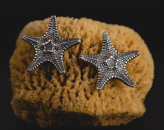 Pendientes de estrella de mar en plata de ley - Pendientes de botón con forma de estrella de mar - Pendientes elegantes de verano - Joyas oceánicas - Pendientes náuticos únicos