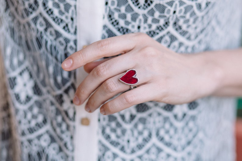 Ruby Heart Silver Ring-Sterling Silver Ruby Ring-Raw Ruby Jewerly-Rough Ruby Ring-July Birthstone Ring-Valentine Gift-Romantic image 6