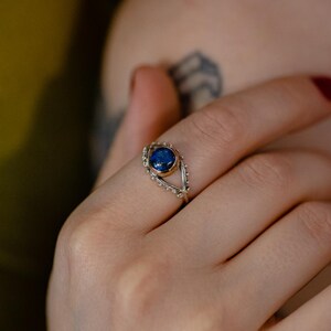 Lapis Evil Eye Sterling Silver Adjustable Ring plated in 14K Gold