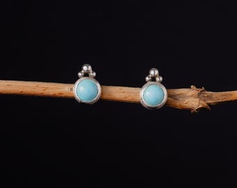 Tiny Turquoise Stud Earrings, Sky Blue Turquoise Earrings, Ear Stack Studs, Second Piercing Earrings, Sterling Silver Studs